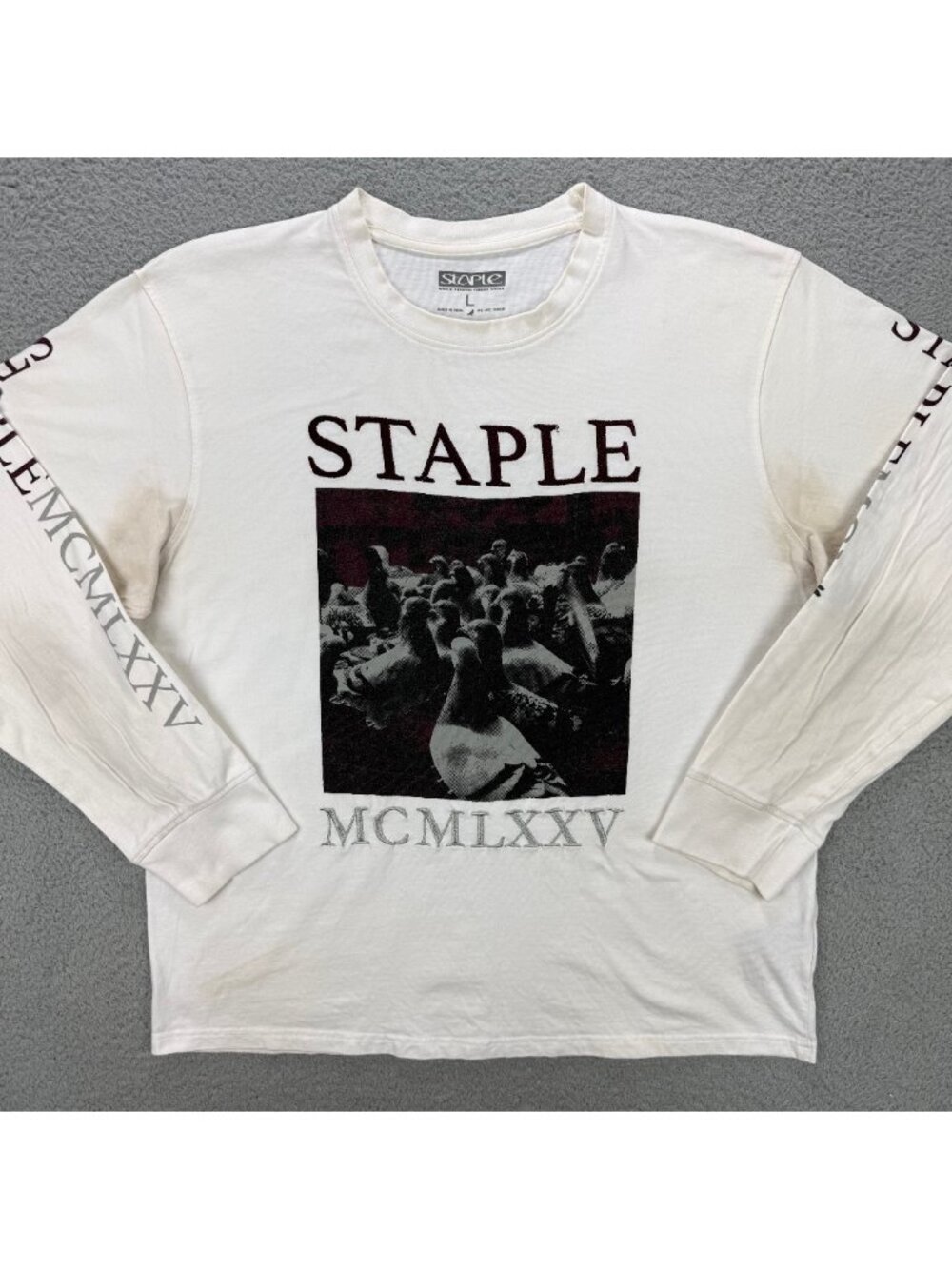 Staple Pigeon T Shirt Mens Large White Long Sleeve Roman Numeral Jeff Streetwear